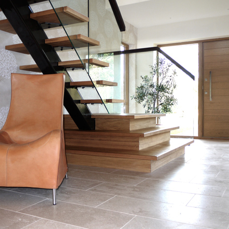 Glass Balustrade & Leather Handrail Glass Balustrade & Leather Handrail